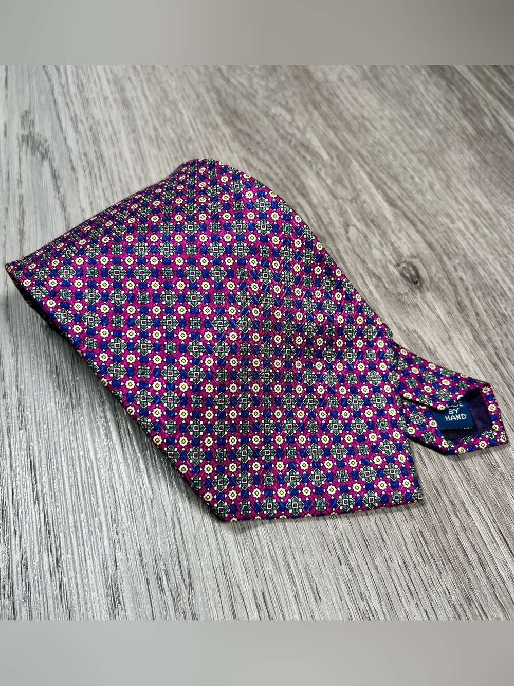 Polo Ralph Lauren 100% Silk Tie Purple Blue Geometric Floral Medallion Made USA